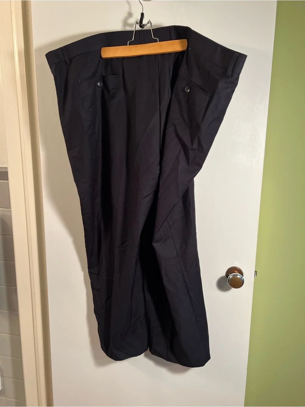 Mazari Men’s Size 50L Trousers Dress Pants Flat Front Navy Blue Polyester Rayon